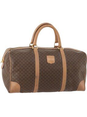 CELINE Macadam Canvas Boston Bag PVC Leather Brown Gold
